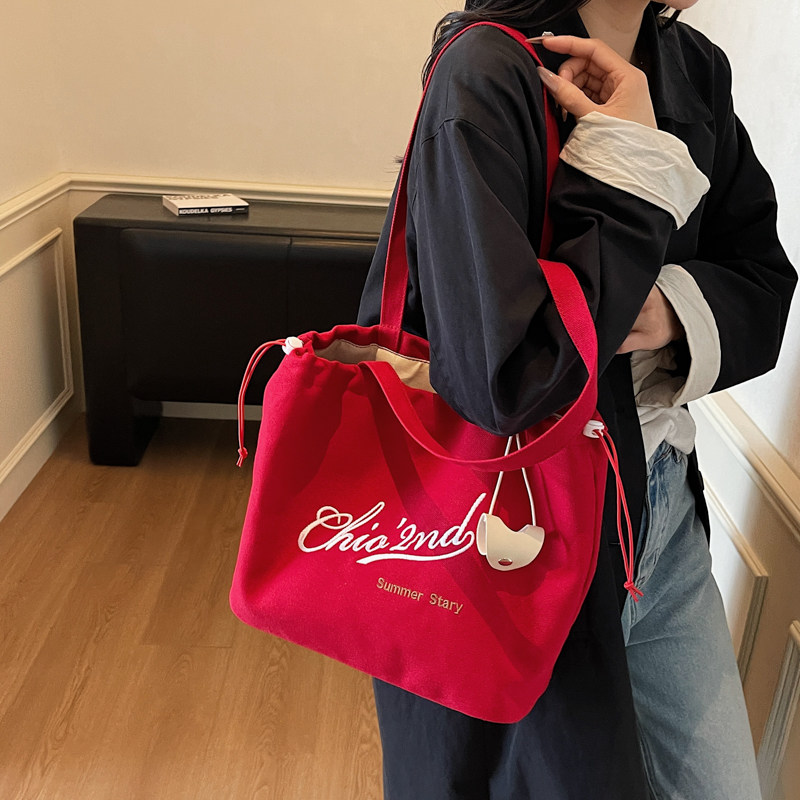 2025新款韩系ins慵懒风托特包高中大学生大容量休闲单肩帆布包女