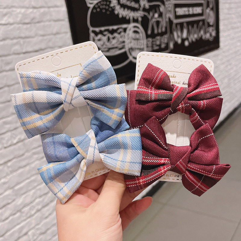 儿童JK蝴蝶结发夹可爱鸭嘴夹后脑勺夹公主发饰JK制服格子布料发卡