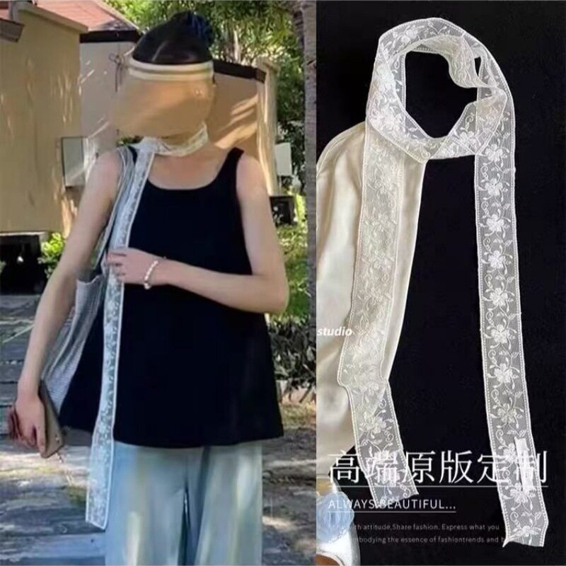 意式蕾丝气质细长条丝巾春夏百搭装饰细窄领巾腰带ins复古飘带女