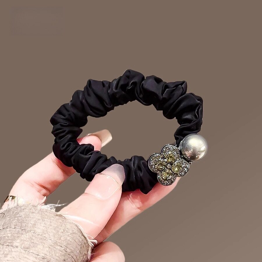 新款蝴蝶结闪钻小肠圈时尚扎马尾头绳复古爆款丸子头黑色发绳