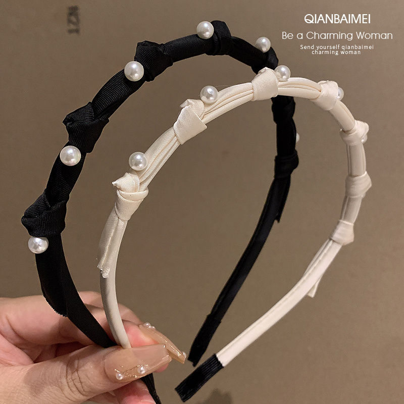 打结赫本风珍珠发箍窄边超软ins头箍压发圈头箍成人甜美头饰i