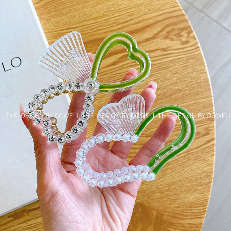 朵薇饰品韩版水钻珍珠感发夹女后脑勺盘发鲨鱼夹鱼尾爱心夹子