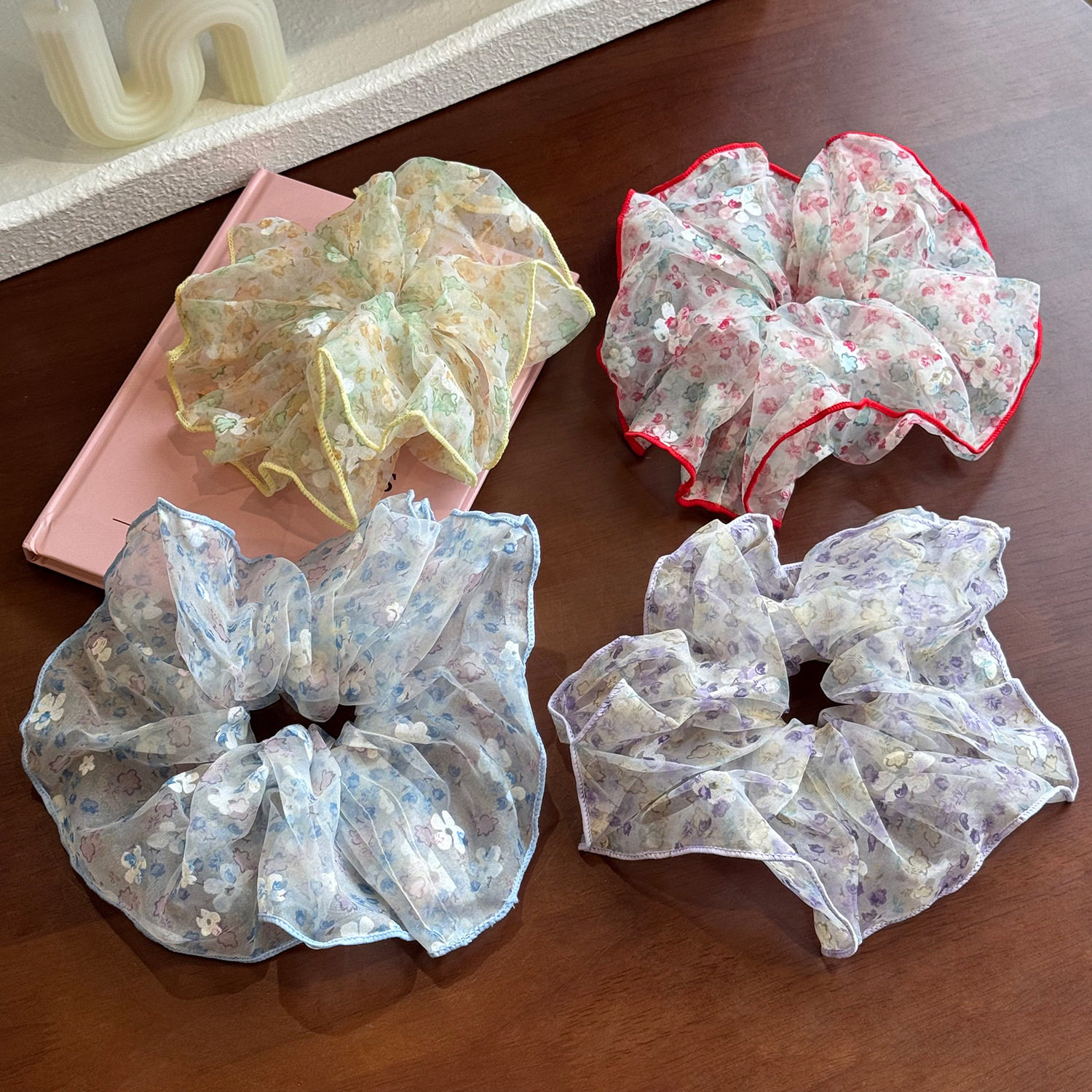 韩国蓬松头绳蕾丝网纱皮筋小清新超大碎花发圈女感扎头发头饰