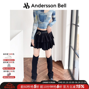 Andersson Bell设计师品牌黑色小鸟双褶短裙百褶裙半身裙女