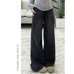 黑色裤子女童冬装2025新款初中生女孩牛仔裤女大童加绒儿童阔腿裤