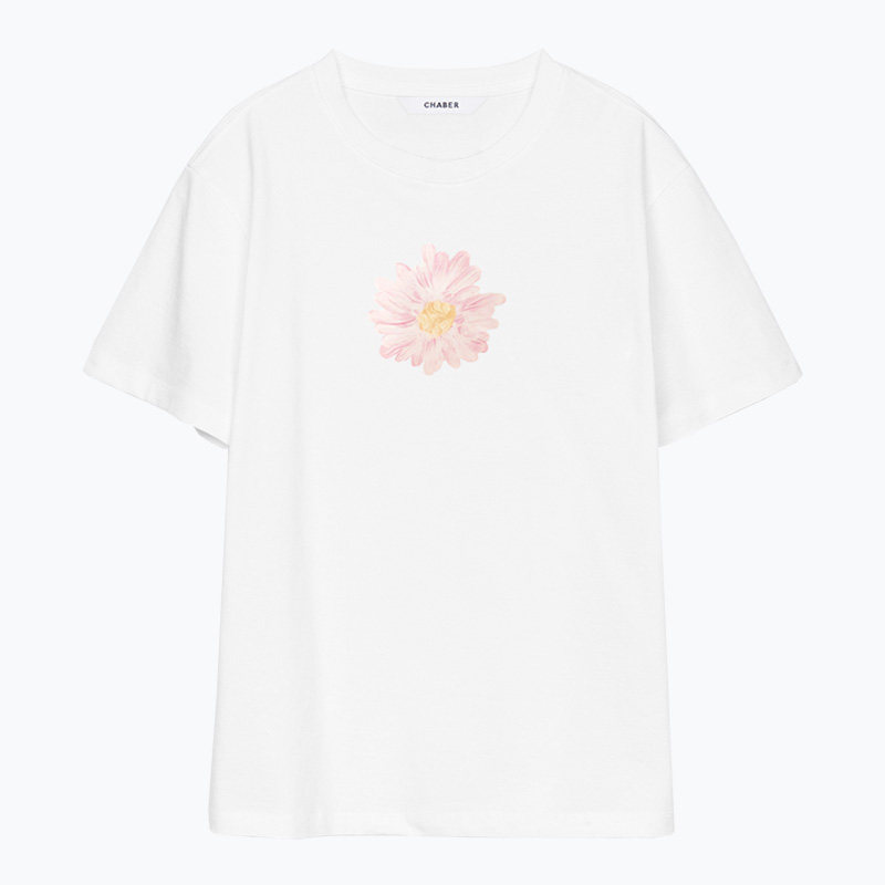chaber/巧帛2022春季新品女士T恤纯棉短袖上衣花朵印花宽松休闲