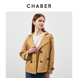 chaber巧帛秋季新品时尚短款风衣双排扣宽松显瘦通勤休闲女士外套
