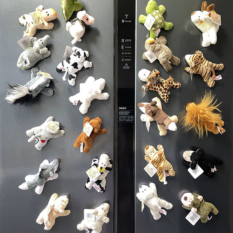 外贸磁力冰箱贴奶牛出口毛绒玩具超柔大象公仔玩偶儿童安抚早教用