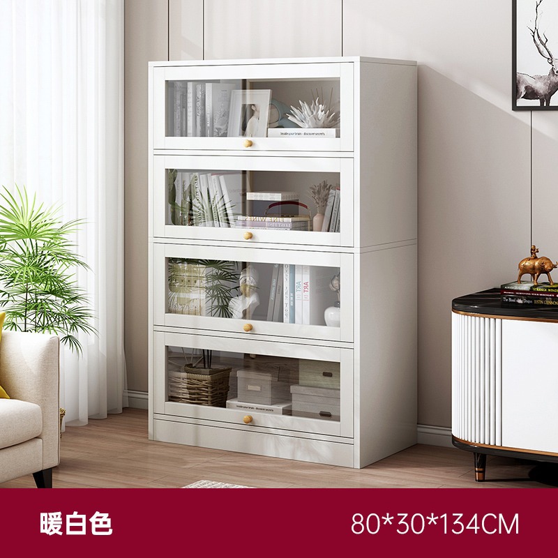 透明防尘书架书柜 北欧家用带门置物柜靠墙落地收纳储物柜展示柜