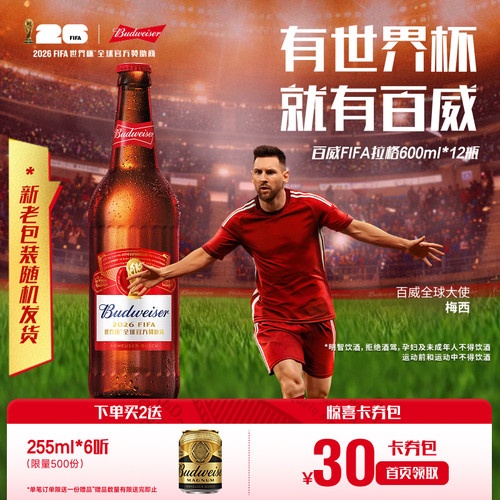 百威600ml瓶装啤酒整箱拉格