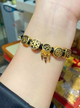 金店同款高品质男士黑皮手链青龙刺青五行貔貅送男朋友生日礼物