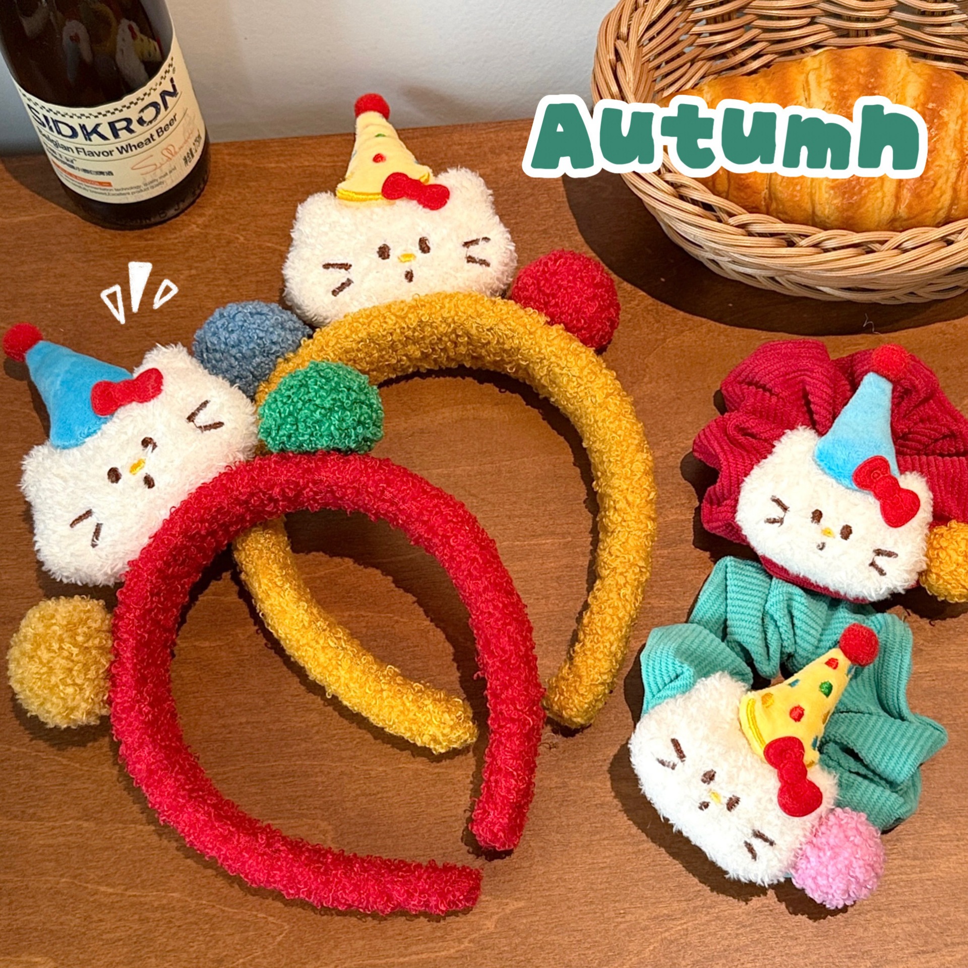 秋冬季可爱毛绒小猫公仔发箍发圈少女氛围感甜美马尾发绳装饰头箍