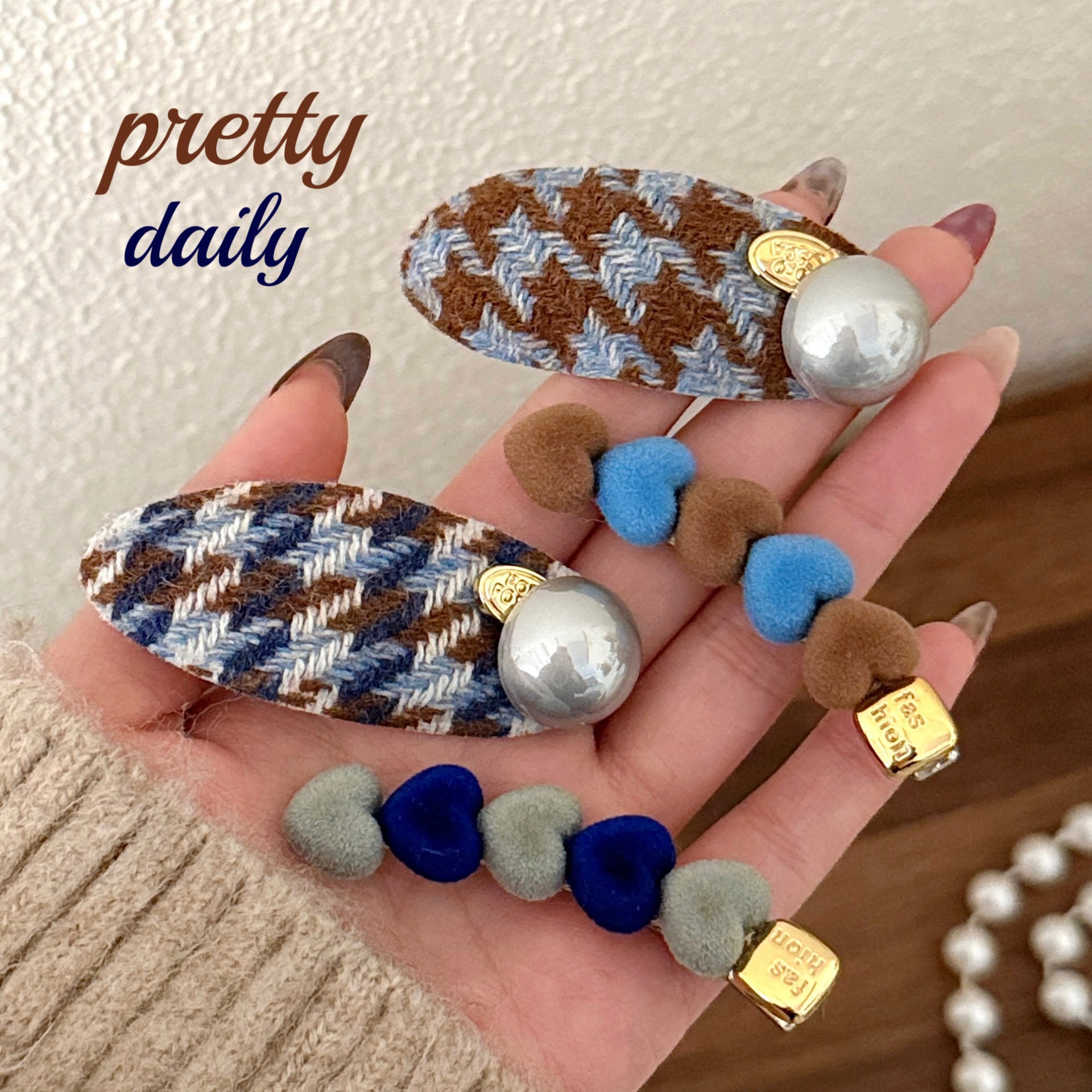 秋冬季高级感千鸟格发夹少女爱心撞色刘海夹边夹前额碎发夹鸭嘴夹