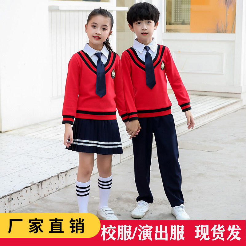 幼儿园男女童学院风英伦红表演服