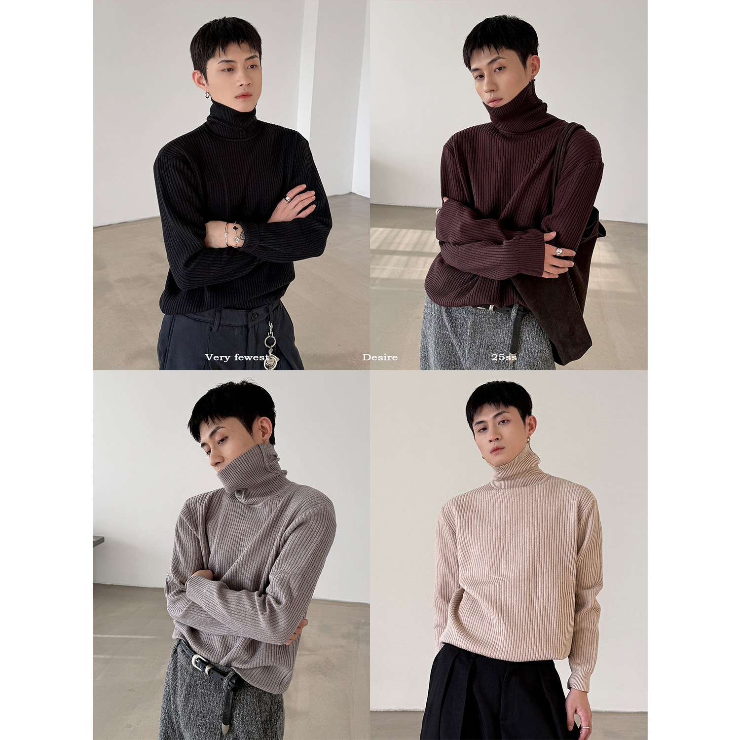 松弛感通勤可翻高领套头针织衫