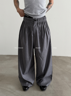 VERY FEWEST 小众多褶A字型阔腿西裤高级设计感垂坠宽松休闲裤子