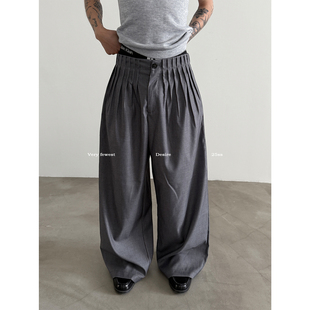 高级设计感垂坠宽松休闲裤 小众多褶A字型阔腿西裤 子 FEWEST VERY