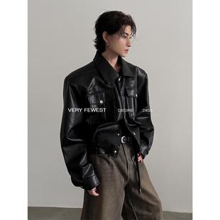 pu皮衣外套 小众廓形设计感皮夹克中性设计感垫肩短款 VERY FEWEST