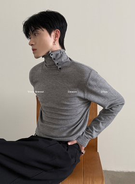 VERY FEWEST 斜门襟卷边高领针织衫秋冬设计感软糯修身高弹打底衫