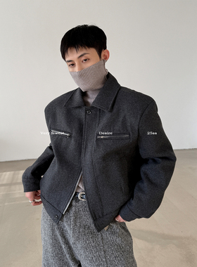 VERY FEWEST 羊毛混纺廓形垫肩短款夹克秋冬高级设计感毛呢外套