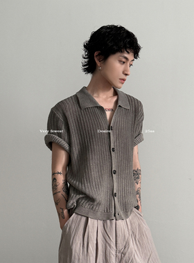 VERY FEWEST 复古老钱boxyfit松弛短袖针织衫时髦慵懒polo领开衫