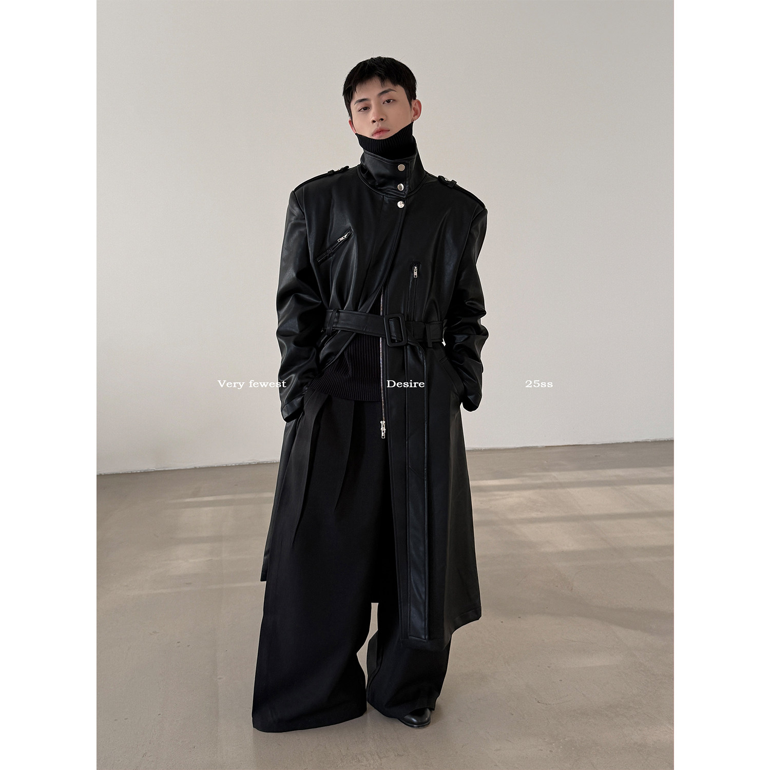 都市摩登解构廓形PU皮大衣外套