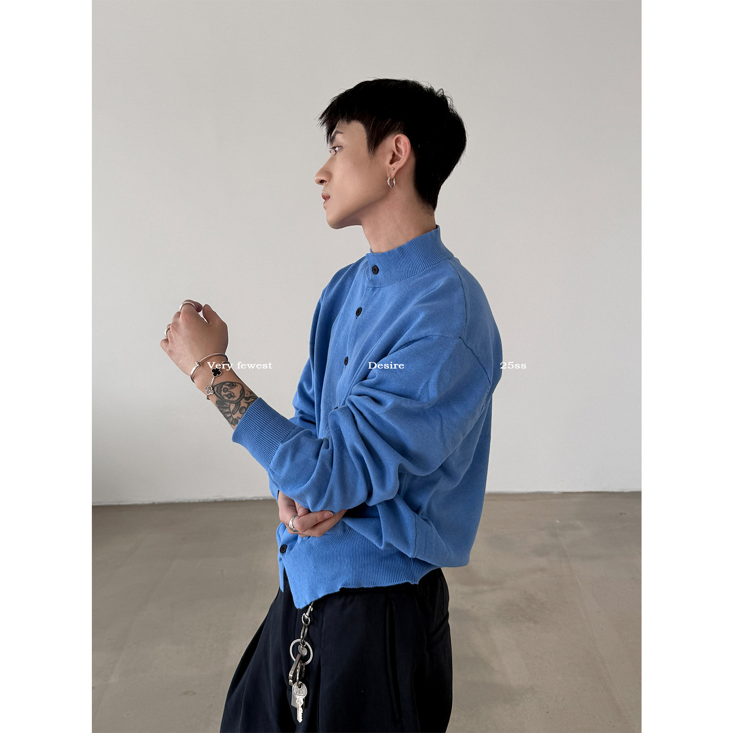 基础纯色老钱立领毛衣针织衫男女