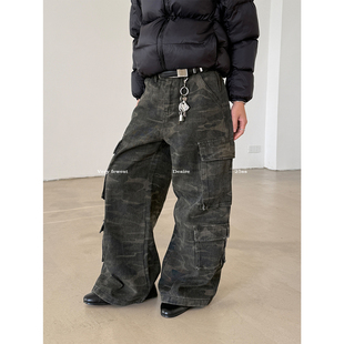 阔腿设计感工作裤 VERY 美式 重磅做旧水洗大口袋迷彩裤 FEWEST