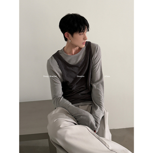 懒人叠穿假两件长袖 松弛配方 T恤时髦设计感撞色上衣 FEWEST VERY