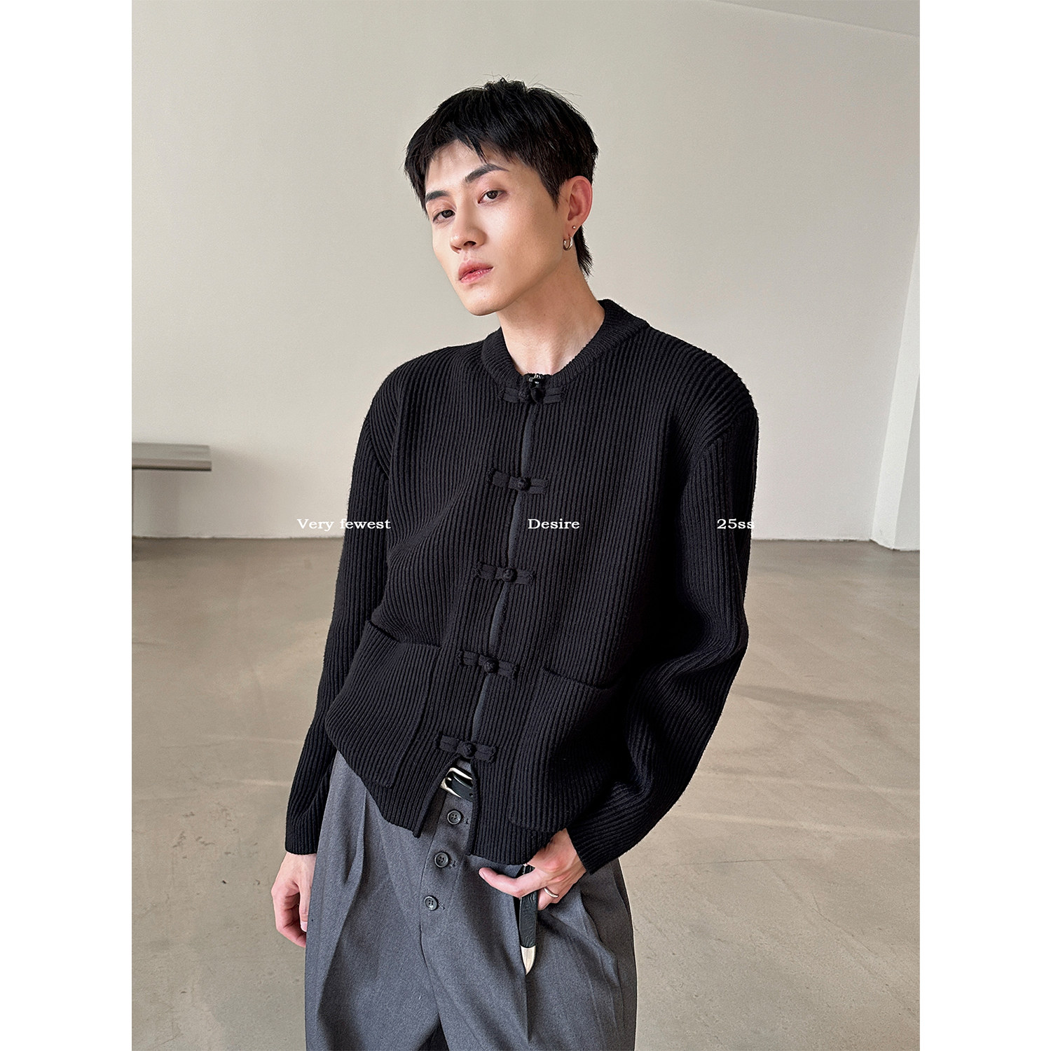 双门襟新中式盘扣开衫毛衣男女