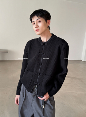 VERY FEWEST 双门襟新中式盘扣开衫毛衣男女设计感短款立领针织衫