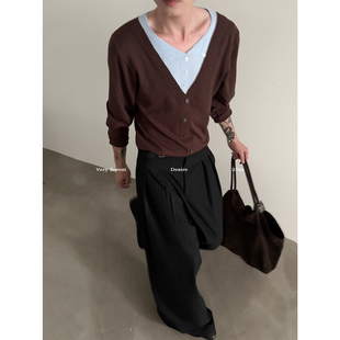 中性慵懒风短款 VERY 针织衫 氛围感V领假两件长袖 套头毛衣 FEWEST