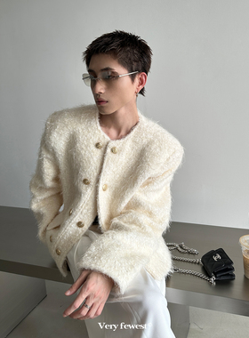 10/31 PM20:00 上新9折 时髦复古双排扣毛茸茸小香风垫肩西装外套