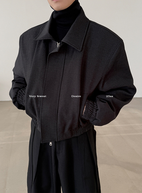 VERY FEWEST 高级灰廓形垫肩夹克中性风冬季设计感夹棉短款外套