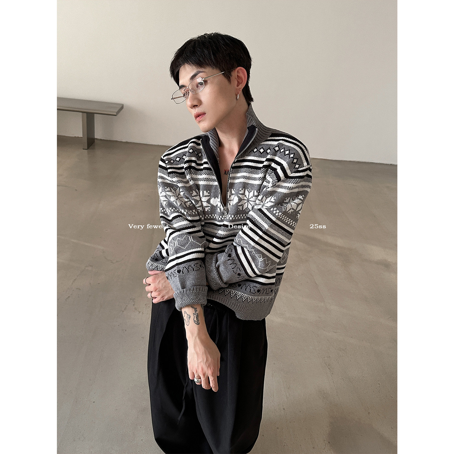 慵懒费尔岛提花高领针织衫毛衣