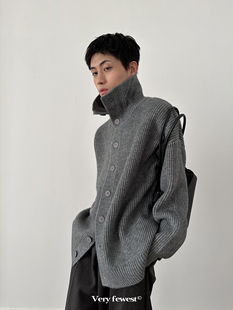 fewest 慵懒针织衫 12.9 毛衣冬季 复古美拉德高领纽扣开衫 Very