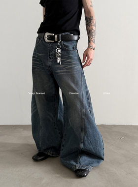 VERY FEWEST 复古水洗解构超阔型弯刀牛仔裤立体剪裁香蕉裤男女款