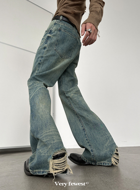 very Fewest 9.6 20:00 复古怀旧黄水洗脚口破坏微喇叭直筒牛仔裤