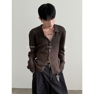 老钱松弛开衫 VERY 针织衫 cleanfit做旧喷染渐变POLO领长袖 FEWEST