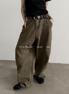 VERY FEWEST 独特剪裁做旧水洗阔腿弯刀牛仔裤穿出你的与众不同