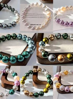 10MM黑蝶皇后施正圆家仿海水水晶大溪地莫兰迪美拉德珍珠手链手串