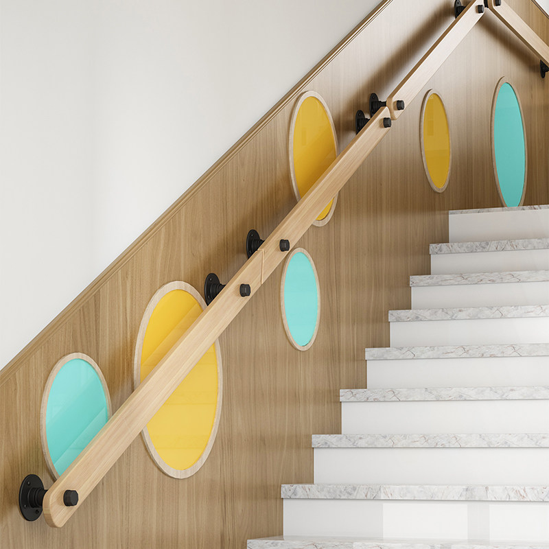 幼儿园防滑楼梯实木扶手简约现代家用靠墙扶拉手欧式室内走廊阁楼