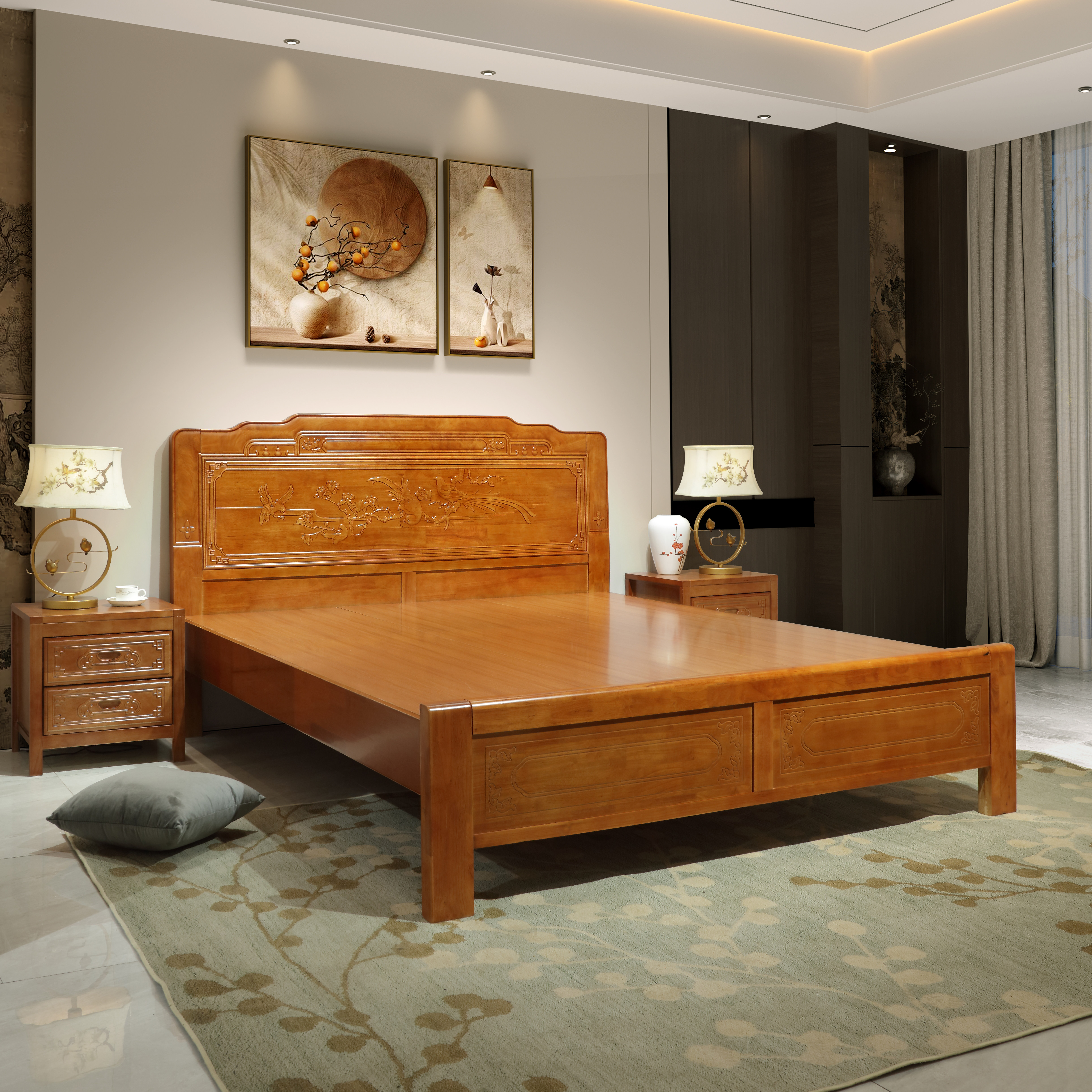 现代明清古典实木黄金花梨木全实木床1.8米1.5m榫卯结构中式婚