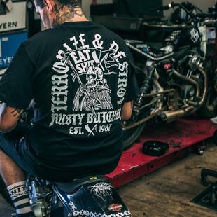 哈雷T恤RustyButcher生锈屠夫摩托骑行ds改装风格短袖举旗