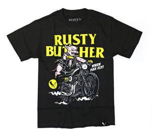 哈雷T恤RustyButcher生锈屠夫摩托DS改装美式骑行西海岸猪会飞