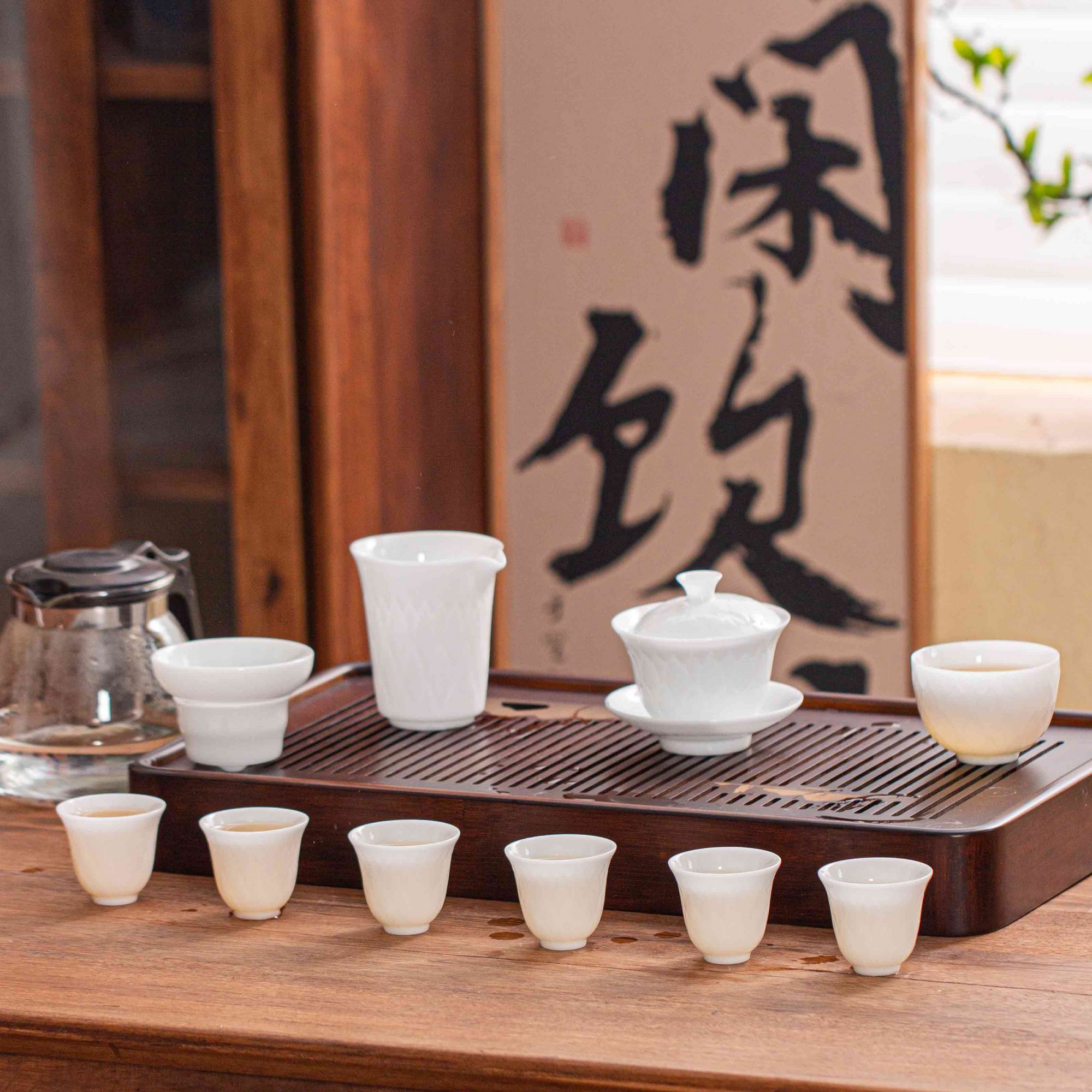 德化羊脂玉瓷功夫茶具套装家用复古白瓷盖碗茶壶茶杯中式禅意办公