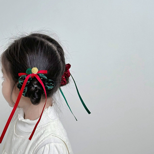 节日款 芭蕾发饰发圈 圣诞丝绒飘带蝴蝶结儿童发圈发绳皮筋双马尾
