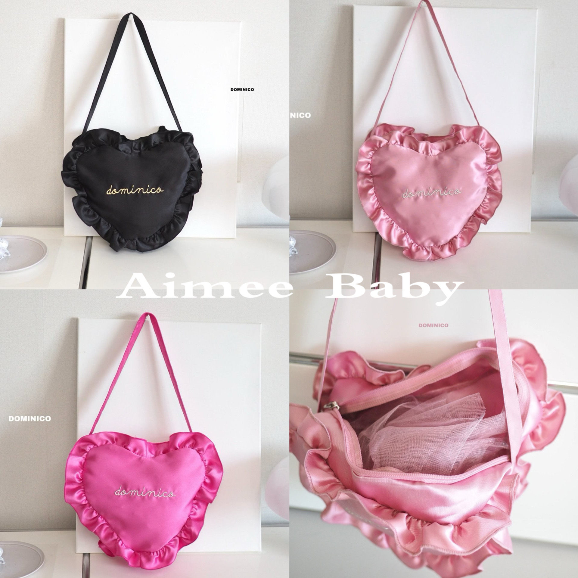 韩国童装dominico儿童芭蕾包 缎面爱心形状刺绣包 女童韩系背包