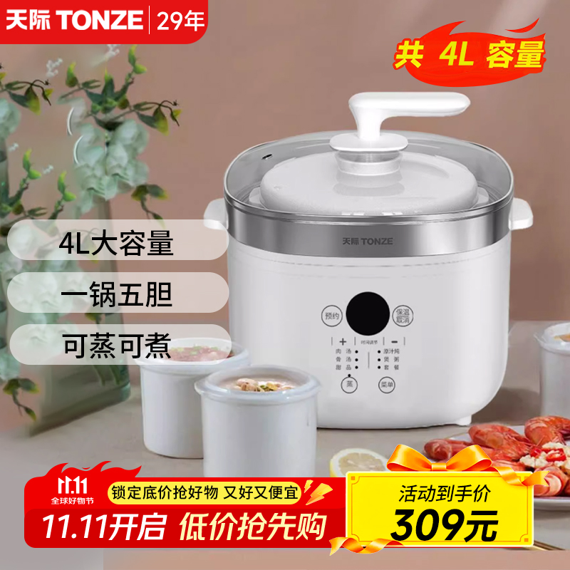 天际电炖炖锅隔水炖盅全自动家用大容量炖盅陶瓷一锅五胆蒸炖40AG