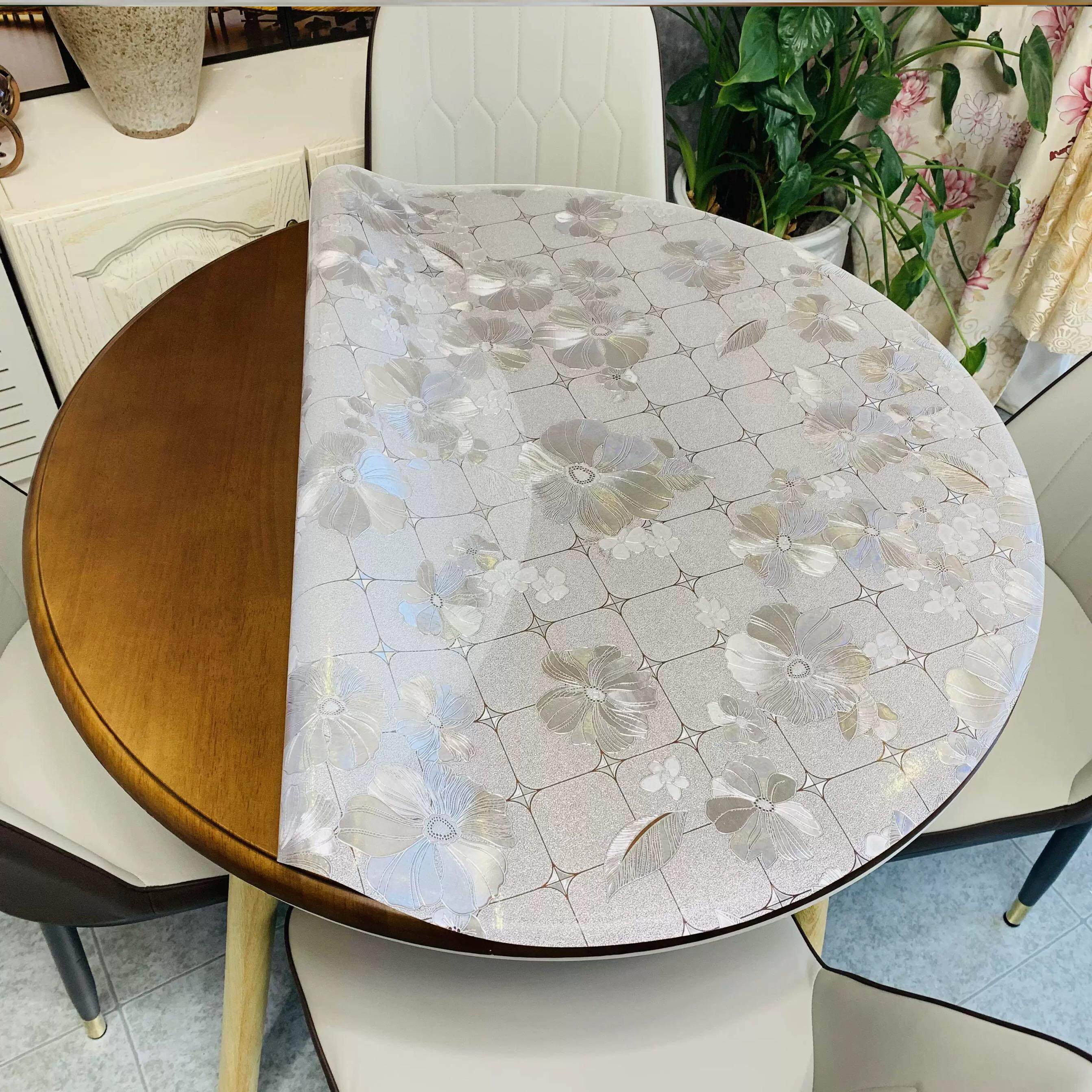 pvc圆形餐桌垫台胶印花免洗防烫1米5折叠岩板圆桌桌布2025年新款*